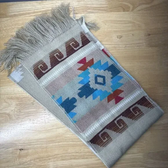 Southwestern Style Fringed Scarf 8”x33”Geometric Zapotec Style Soft - Picture 6 of 11
